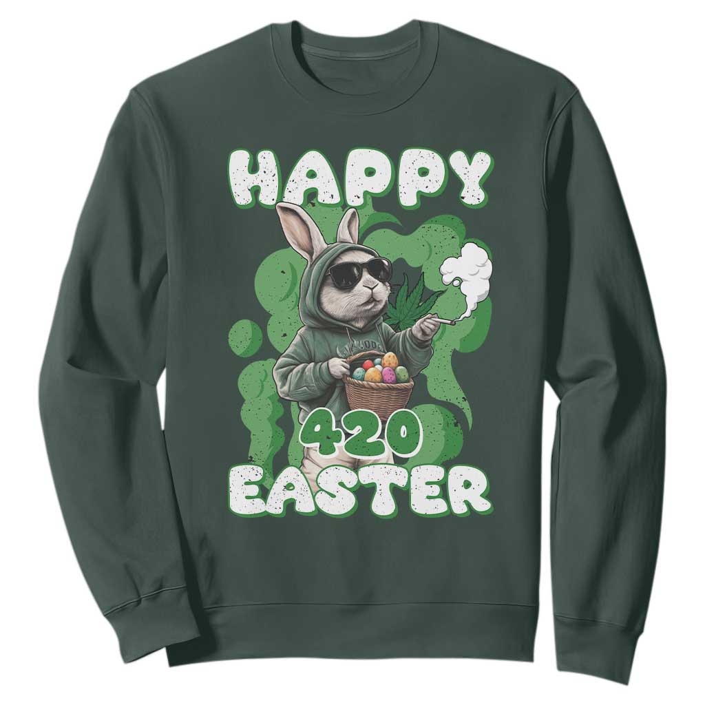 Happy 420 Easter Sweatshirt Funny Smoking Easter Bunny TS02 Dark Forest Green Print Your Wear