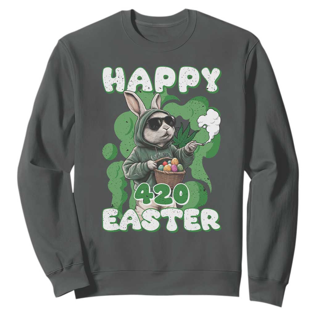 Happy 420 Easter Sweatshirt Funny Smoking Easter Bunny TS02 Dark Heather Print Your Wear