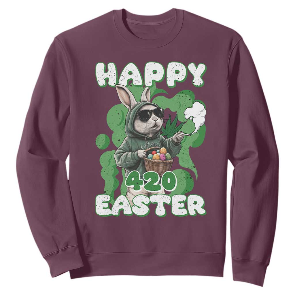 Happy 420 Easter Sweatshirt Funny Smoking Easter Bunny TS02 Maroon Print Your Wear
