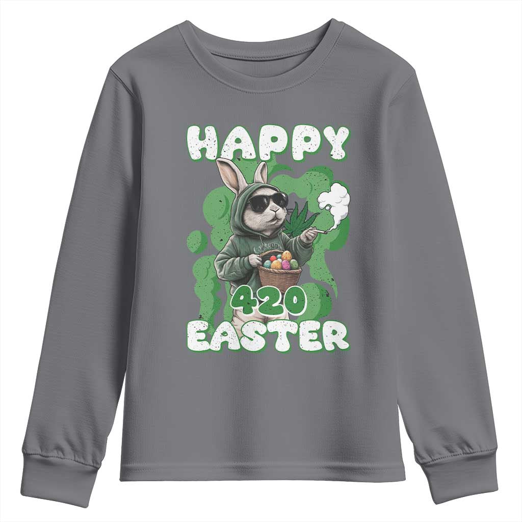 Happy 420 Easter Youth Sweatshirt Funny Smoking Easter Bunny TS02 Charcoal Print Your Wear