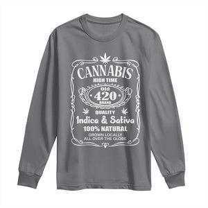 Funny Cannabis High Time Long Sleeve Shirt Old 420 Indica & Sativa Weed TS02 Charcoal Print Your Wear