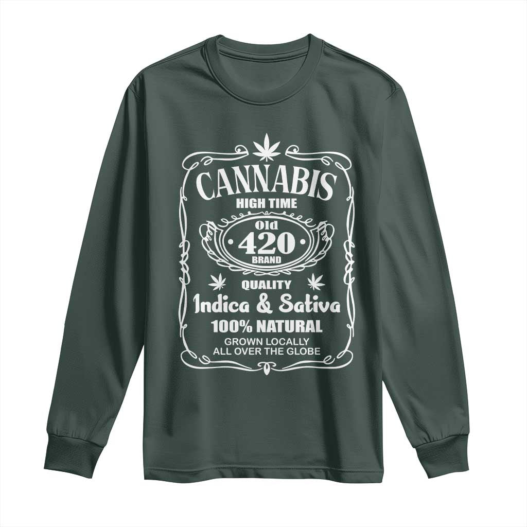 Funny Cannabis High Time Long Sleeve Shirt Old 420 Indica & Sativa Weed TS02 Dark Forest Green Print Your Wear