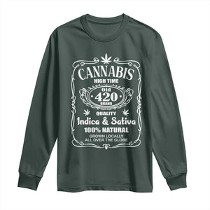 Funny Cannabis High Time Long Sleeve Shirt Old 420 Indica & Sativa Weed TS02 Dark Forest Green Print Your Wear