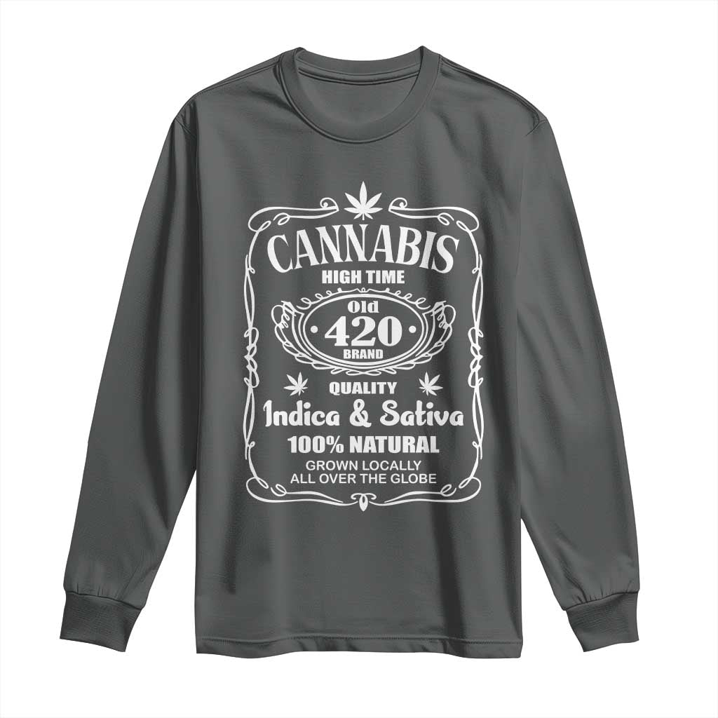 Funny Cannabis High Time Long Sleeve Shirt Old 420 Indica & Sativa Weed TS02 Dark Heather Print Your Wear