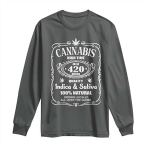 Funny Cannabis High Time Long Sleeve Shirt Old 420 Indica & Sativa Weed TS02 Dark Heather Print Your Wear