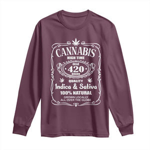 Funny Cannabis High Time Long Sleeve Shirt Old 420 Indica & Sativa Weed TS02 Maroon Print Your Wear