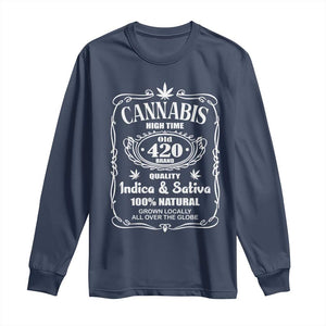 Funny Cannabis High Time Long Sleeve Shirt Old 420 Indica & Sativa Weed TS02 Navy Print Your Wear
