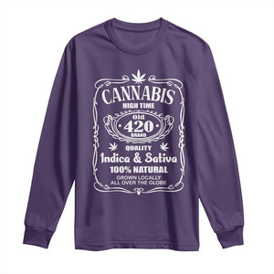 Funny Cannabis High Time Long Sleeve Shirt Old 420 Indica & Sativa Weed TS02 Purple Print Your Wear