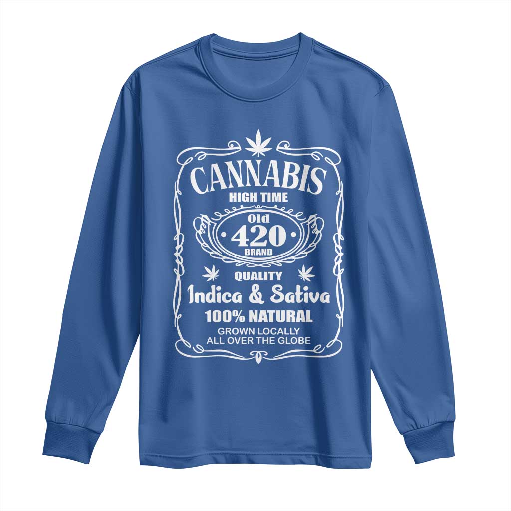 Funny Cannabis High Time Long Sleeve Shirt Old 420 Indica & Sativa Weed TS02 Royal Blue Print Your Wear