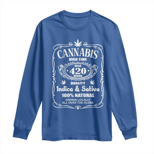 Funny Cannabis High Time Long Sleeve Shirt Old 420 Indica & Sativa Weed TS02 Royal Blue Print Your Wear
