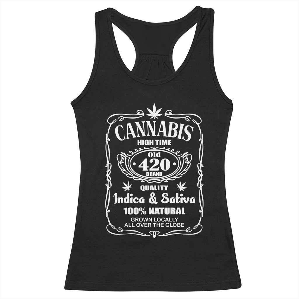 Funny Cannabis High Time Racerback Tank Top Old 420 Indica & Sativa Weed TS02 Black Print Your Wear