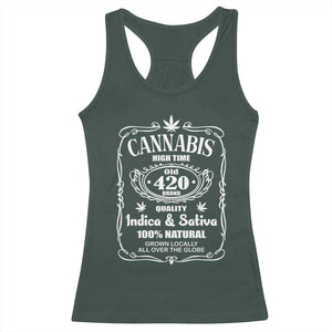 Funny Cannabis High Time Racerback Tank Top Old 420 Indica & Sativa Weed TS02 Dark Forest Green Print Your Wear