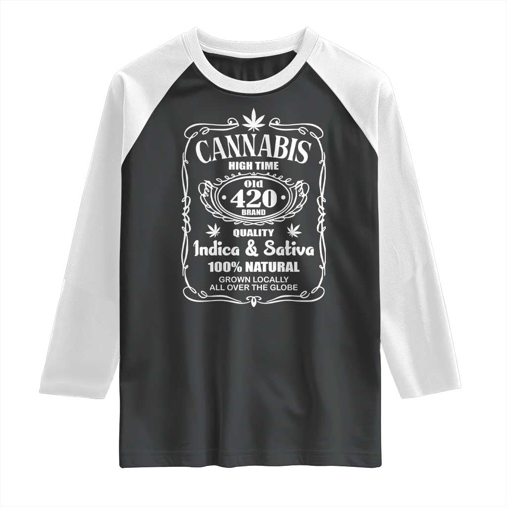 Funny Cannabis High Time Raglan Shirt Old 420 Indica & Sativa Weed TS02 Black White Print Your Wear
