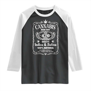 Funny Cannabis High Time Raglan Shirt Old 420 Indica & Sativa Weed TS02 Black White Print Your Wear