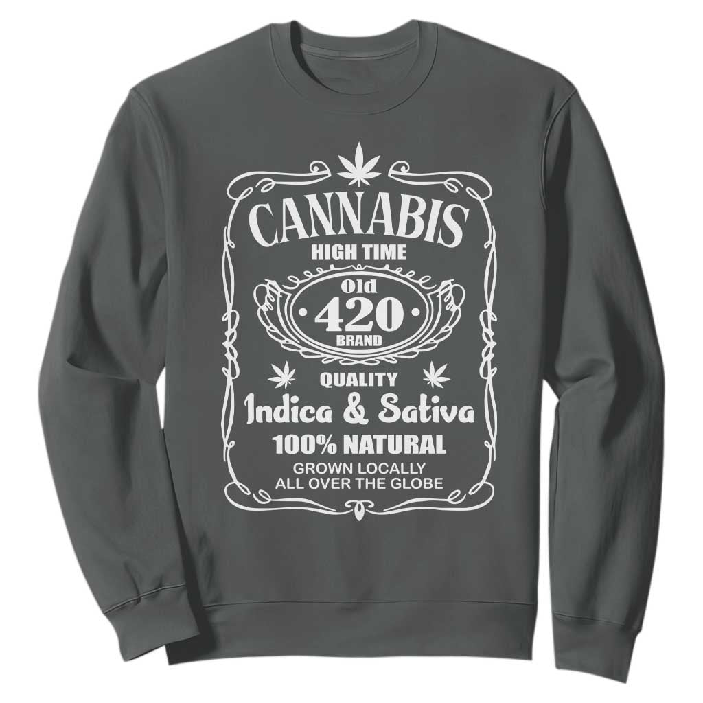 Funny Cannabis High Time Sweatshirt Old 420 Indica & Sativa Weed TS02 Dark Heather Print Your Wear