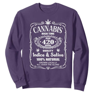 Funny Cannabis High Time Sweatshirt Old 420 Indica & Sativa Weed TS02 Purple Print Your Wear