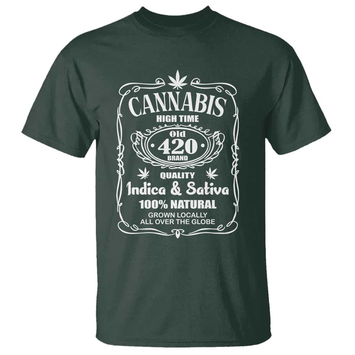 Funny Cannabis High Time T Shirt Old 420 Indica & Sativa Weed TS02 Dark Forest Green Print Your Wear