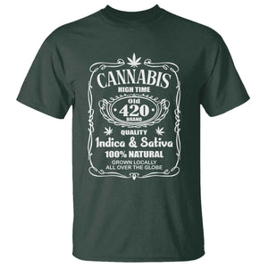 Funny Cannabis High Time T Shirt Old 420 Indica & Sativa Weed TS02 Dark Forest Green Print Your Wear