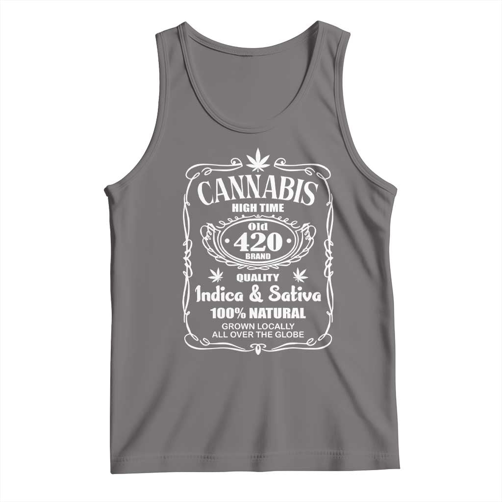 Funny Cannabis High Time Tank Top Old 420 Indica & Sativa Weed TS02 Deep Heather Print Your Wear