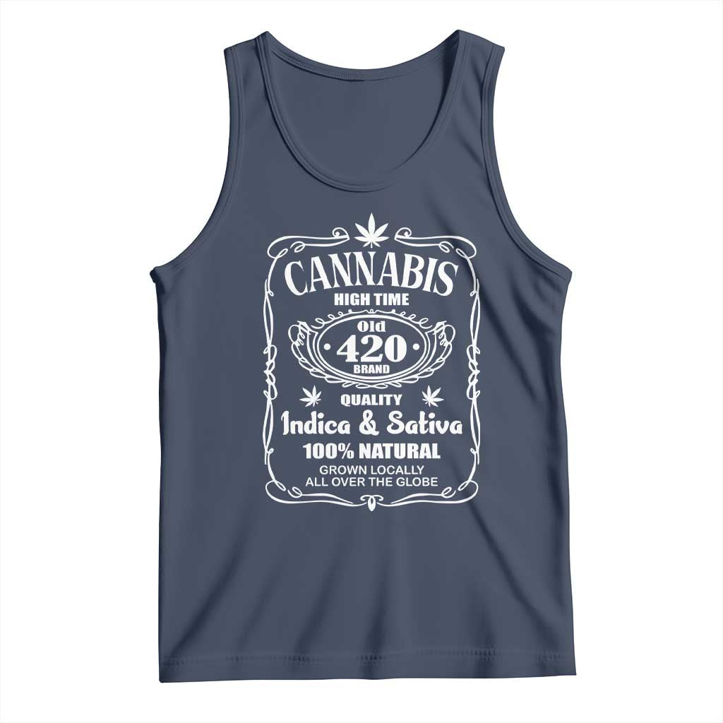 Funny Cannabis High Time Tank Top Old 420 Indica & Sativa Weed TS02 Navy Print Your Wear