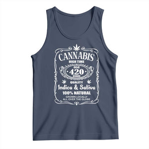 Funny Cannabis High Time Tank Top Old 420 Indica & Sativa Weed TS02 Navy Print Your Wear
