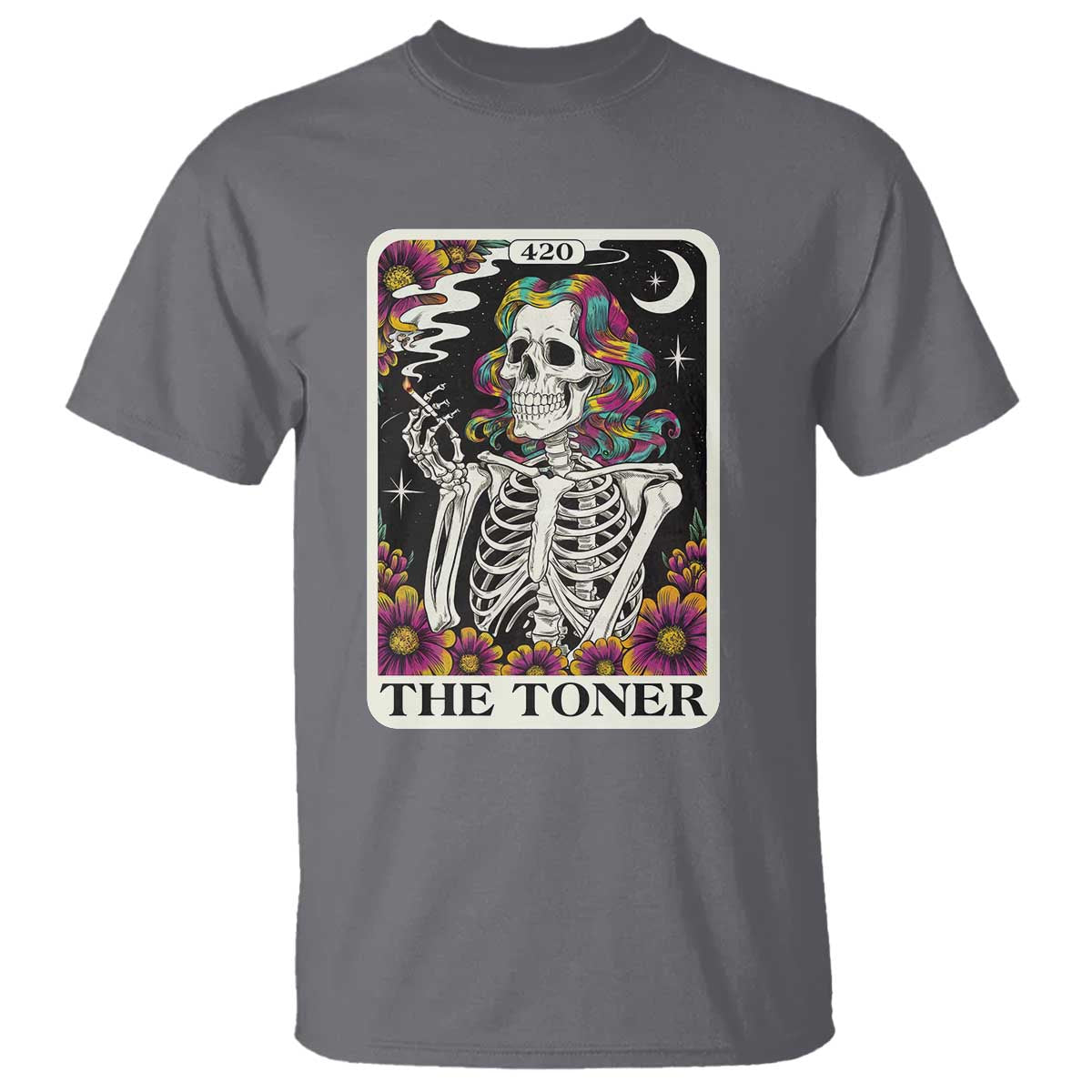 Skeleton 420 Cannabis T Shirt Tarot Card The Stoner Weed Lover TS02 Charcoal Print Your Wear