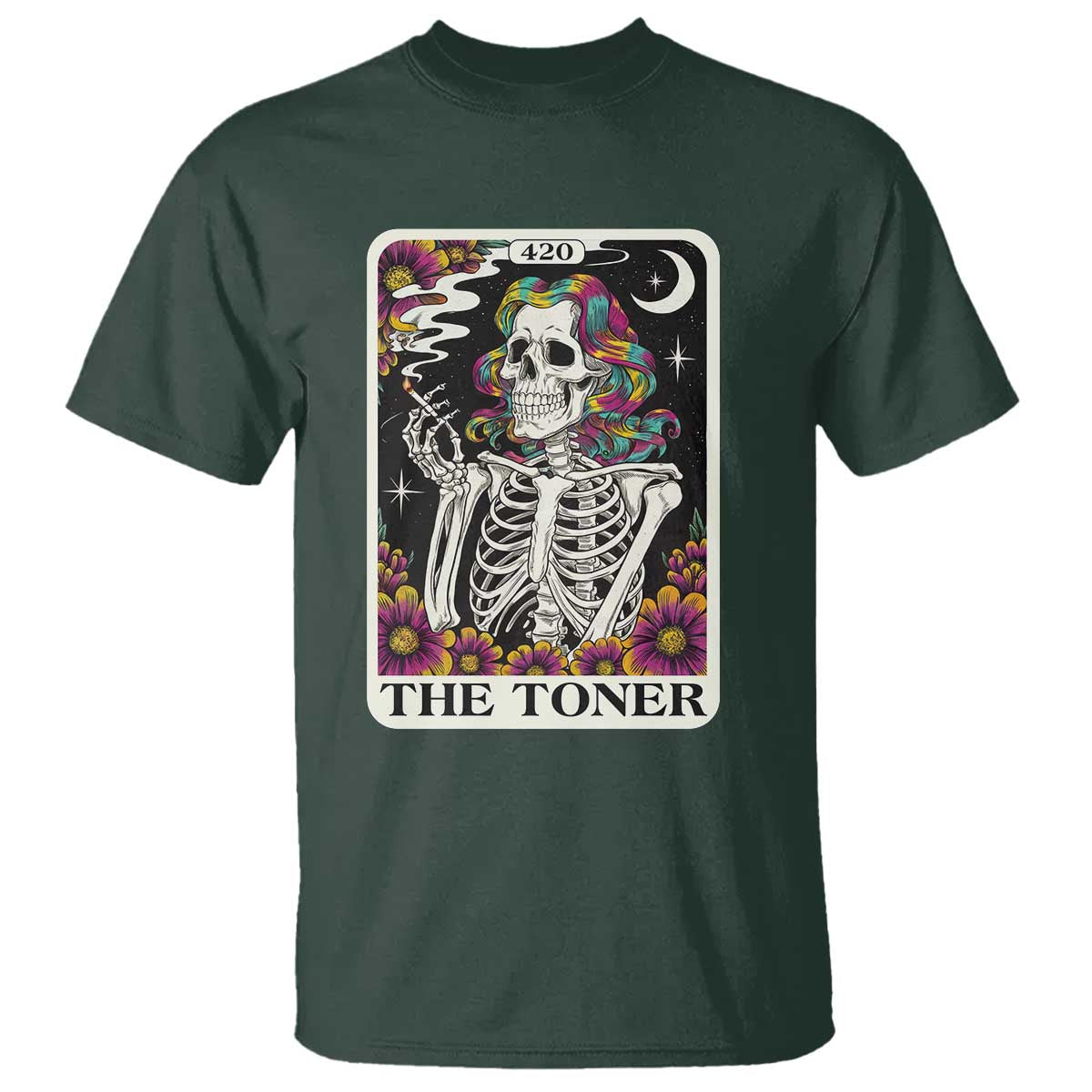 Skeleton 420 Cannabis T Shirt Tarot Card The Stoner Weed Lover TS02 Dark Forest Green Print Your Wear