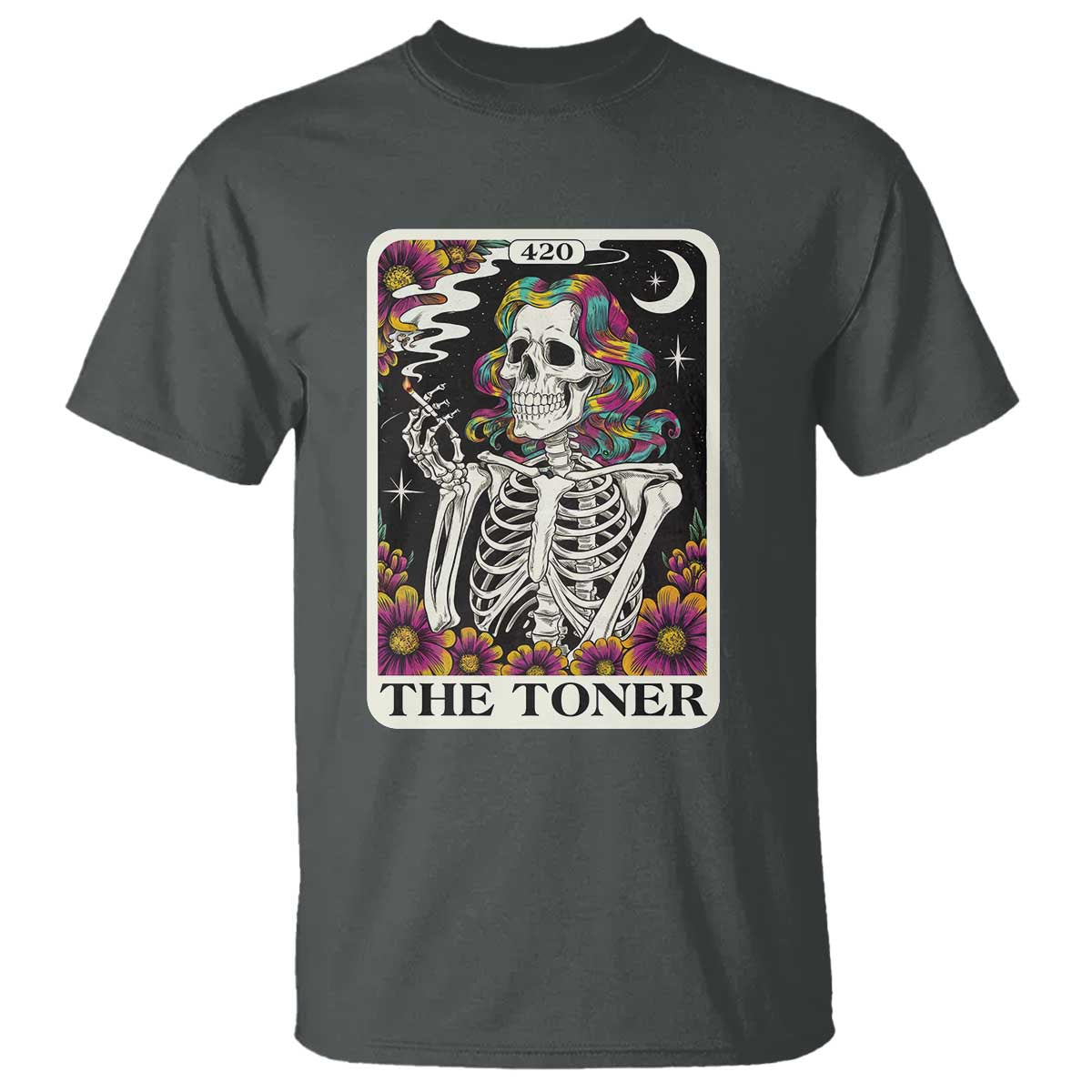 Skeleton 420 Cannabis T Shirt Tarot Card The Stoner Weed Lover TS02 Dark Heather Print Your Wear