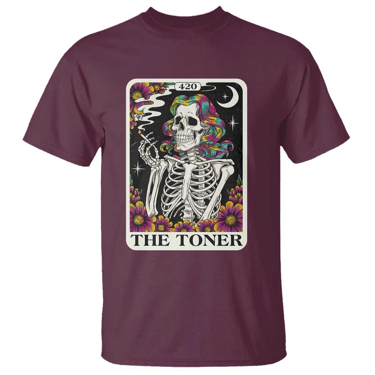 Skeleton 420 Cannabis T Shirt Tarot Card The Stoner Weed Lover TS02 Maroon Print Your Wear