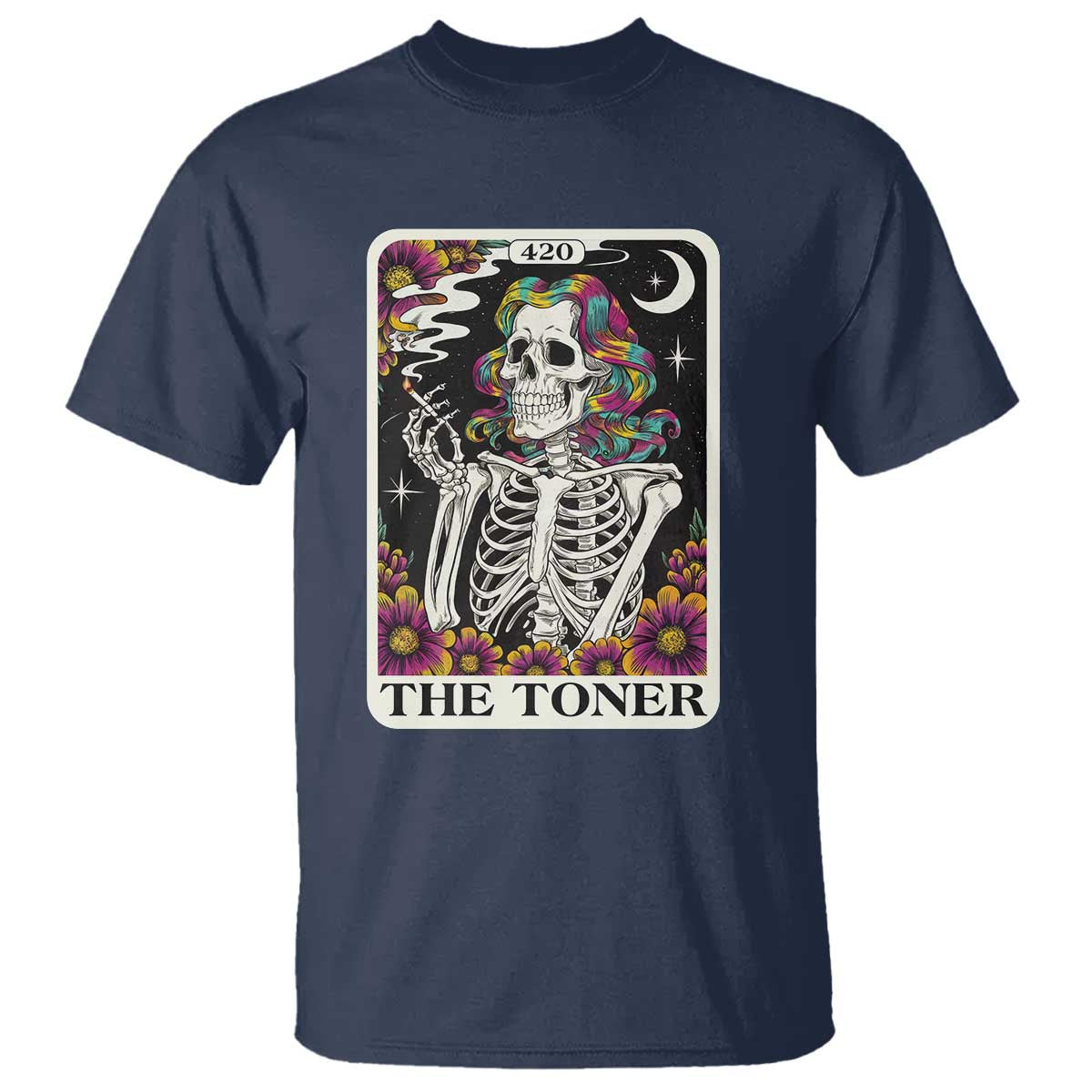Skeleton 420 Cannabis T Shirt Tarot Card The Stoner Weed Lover TS02 Navy Print Your Wear
