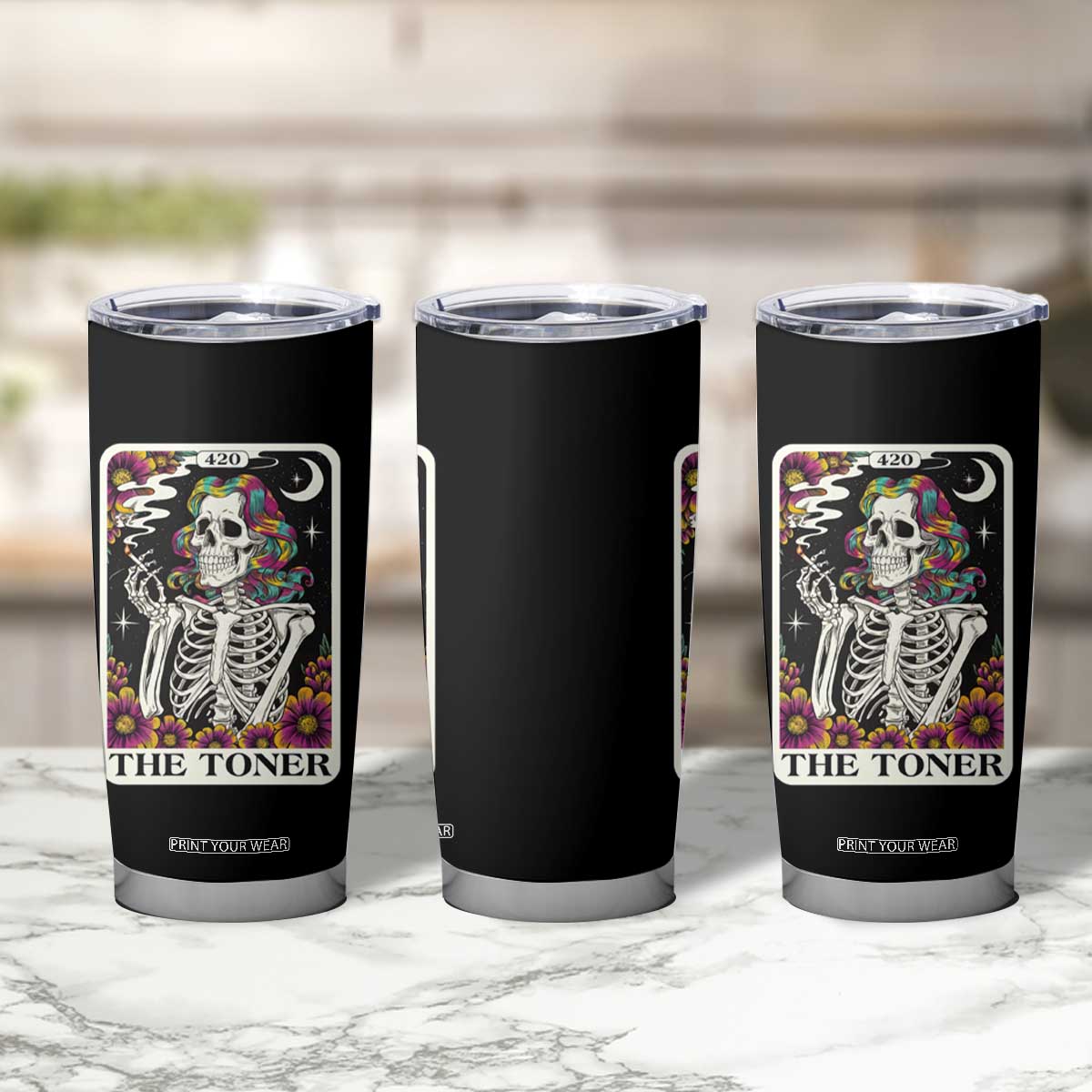 Skeleton 420 Cannabis Tumbler Cup Tarot Card The Stoner Weed Lover TS02 Print Your Wear