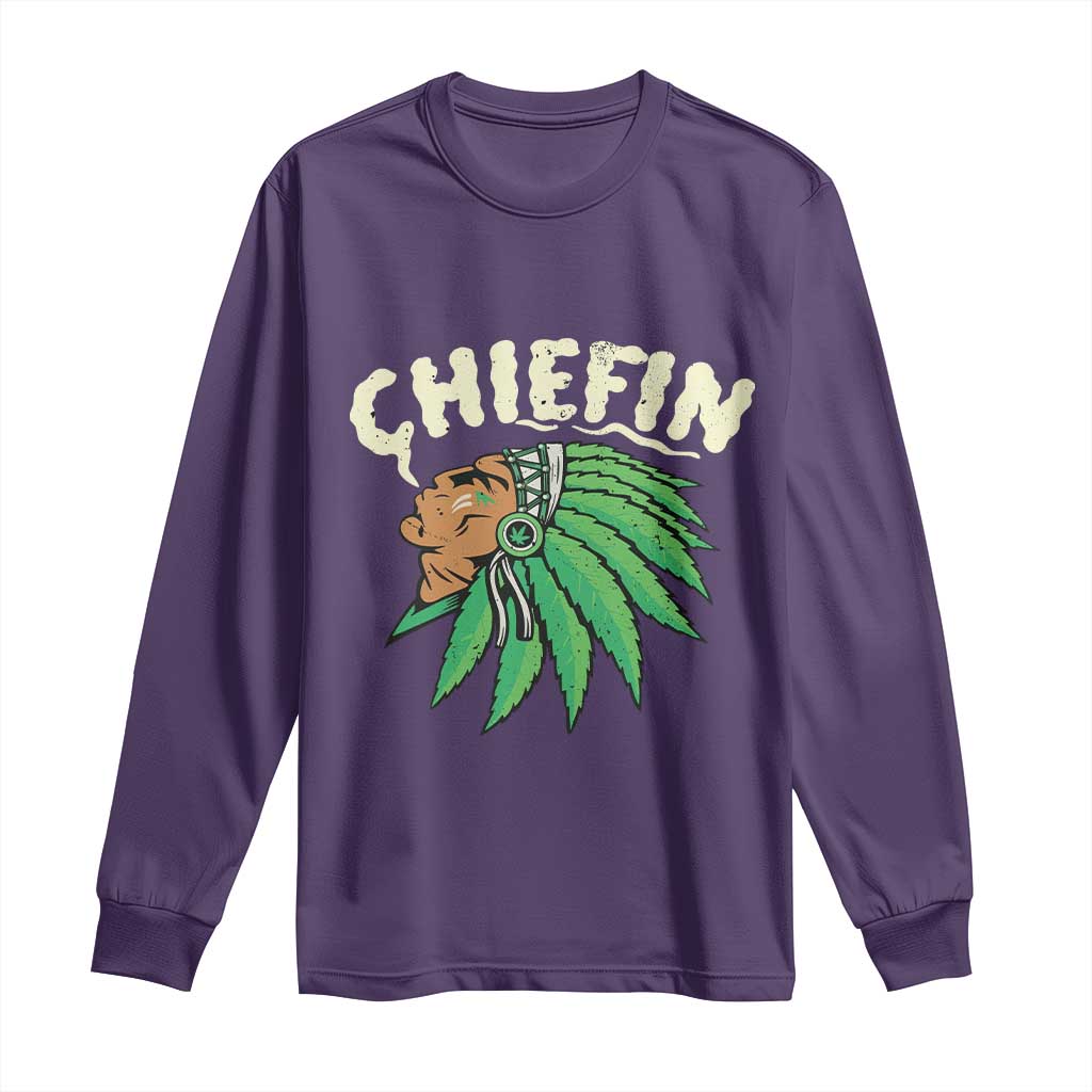 Chiefin Weed Smoking Long Sleeve Shirt Funny 420 Cannabis Pot THC Smoker TS02 Purple Print Your Wear