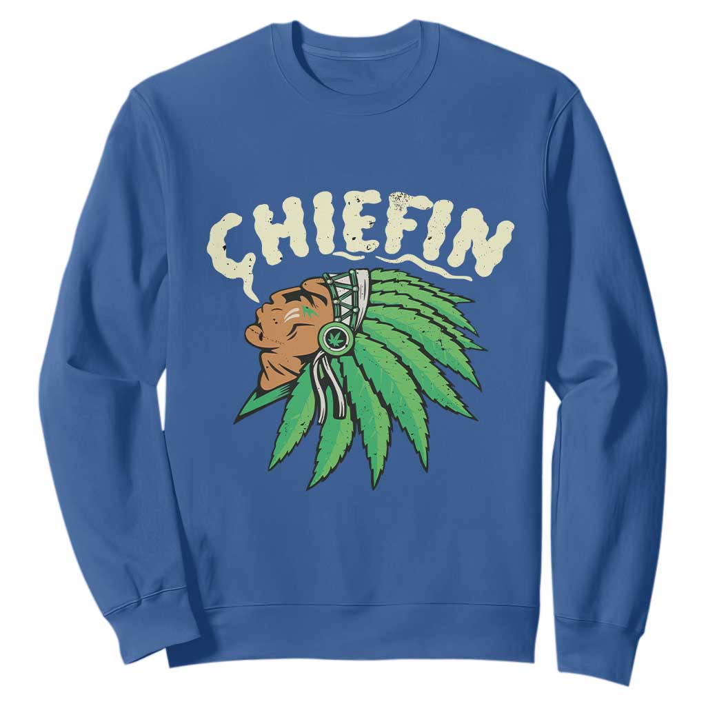 Chiefin Weed Smoking Sweatshirt Funny 420 Cannabis Pot THC Smoker TS02 Royal Blue Print Your Wear