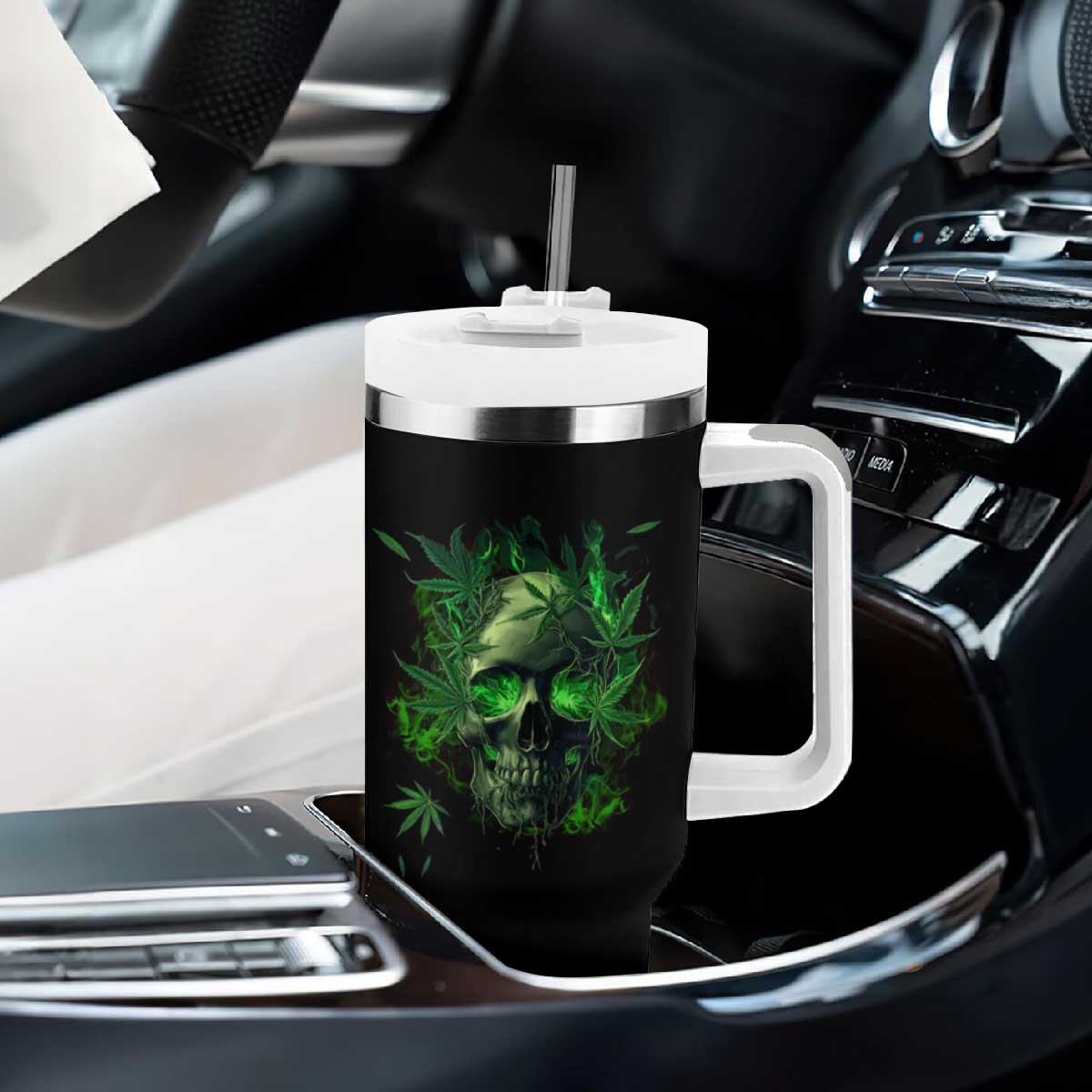 Marijuana Skull Tumbler With Handle Smoke Weed Cannabis 420 Pot Leaf TS02 Print Your Wear