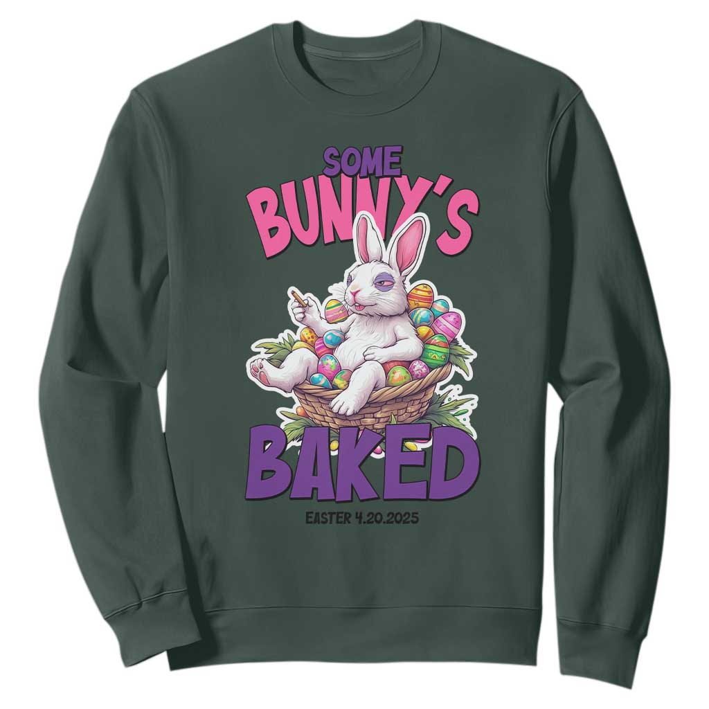 Happy 420 Easter Sweatshirt Bunny Funny Weed Smoking Rabbit Cannabis 4/20 Day TS02 Dark Forest Green Print Your Wear