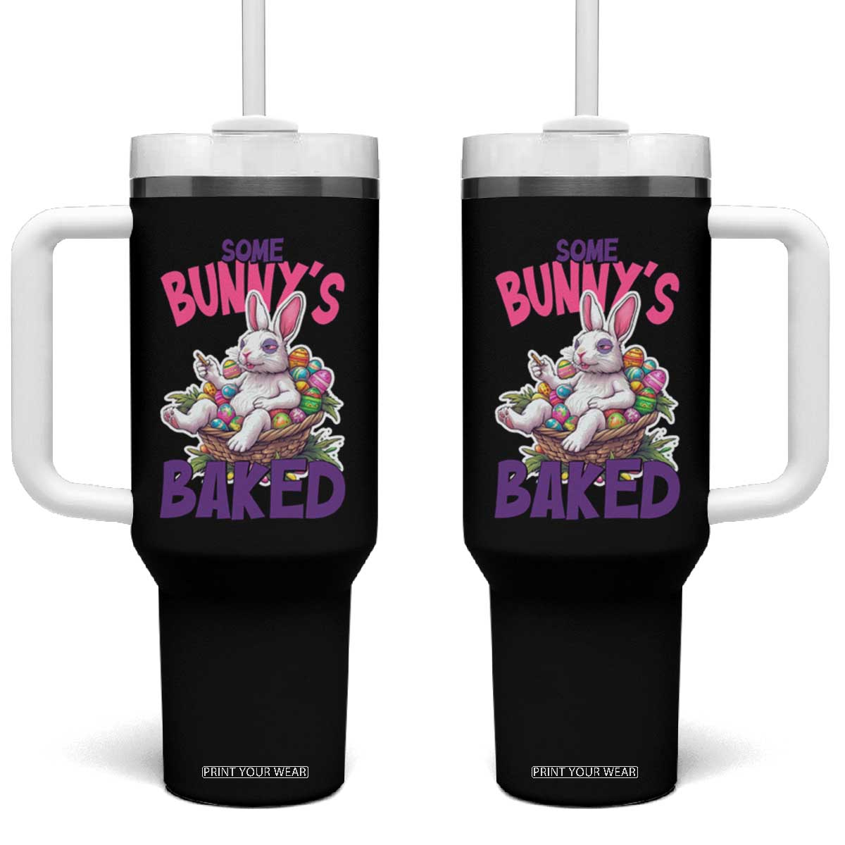Happy 420 Easter Tumbler With Handle Bunny Funny Weed Smoking Rabbit Cannabis 4/20 Day TS02 One Size: 40 oz Black Print Your Wear