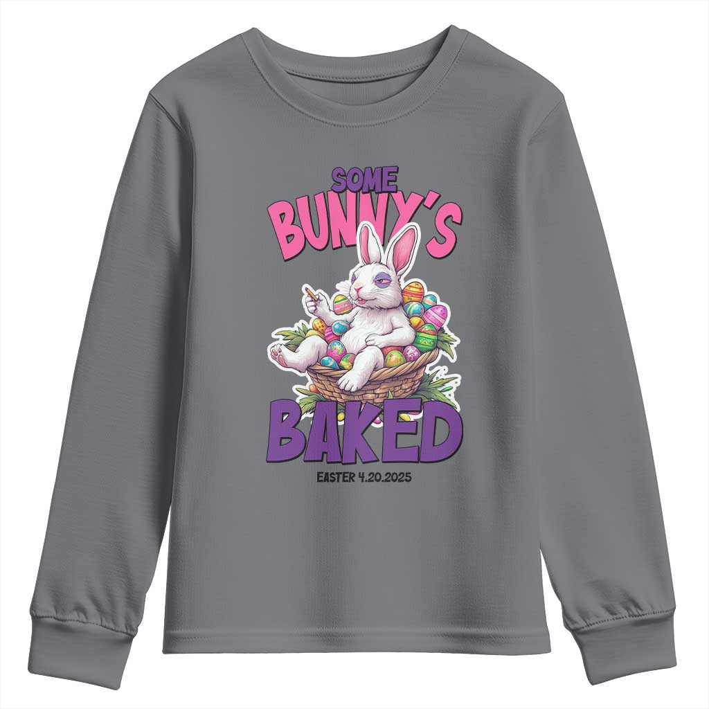 Happy 420 Easter Youth Sweatshirt Bunny Funny Weed Smoking Rabbit Cannabis 4/20 Day TS02 Charcoal Print Your Wear