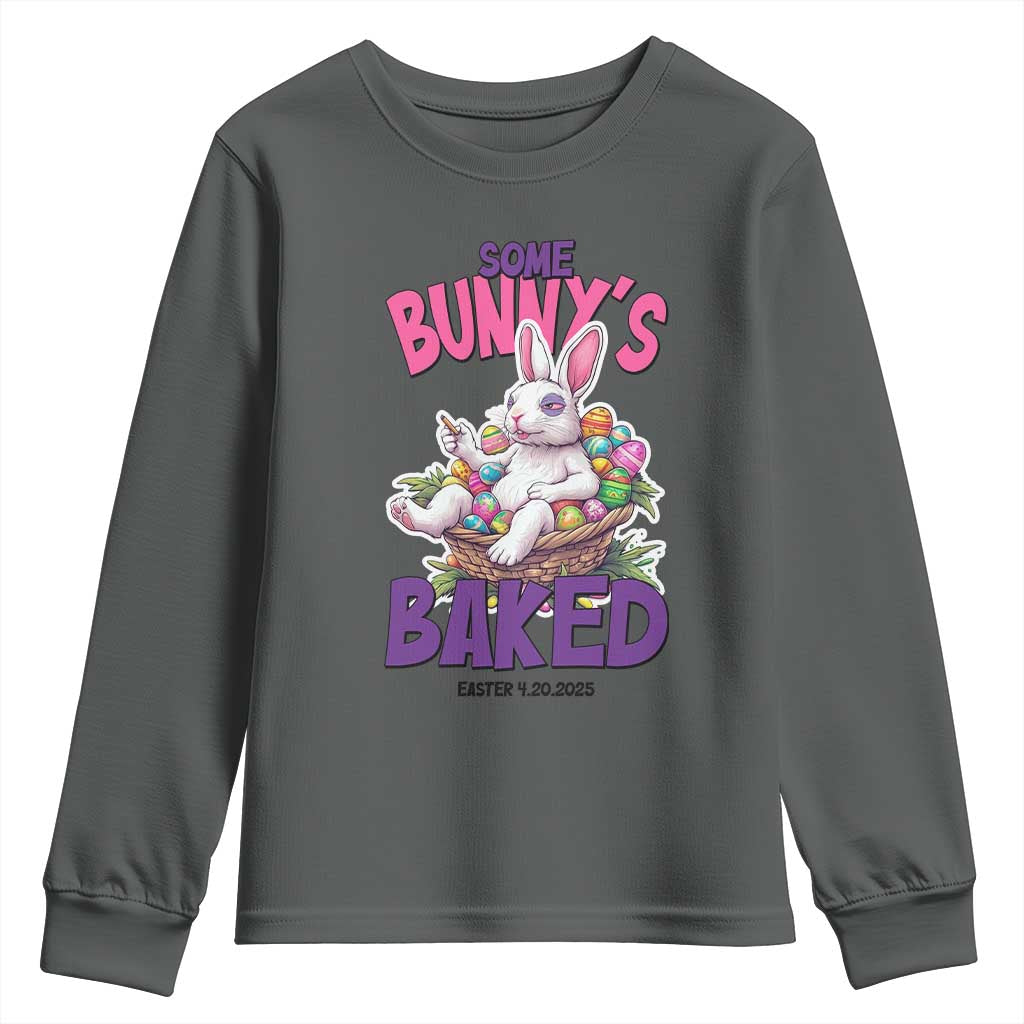 Happy 420 Easter Youth Sweatshirt Bunny Funny Weed Smoking Rabbit Cannabis 4/20 Day TS02 Dark Heather Print Your Wear