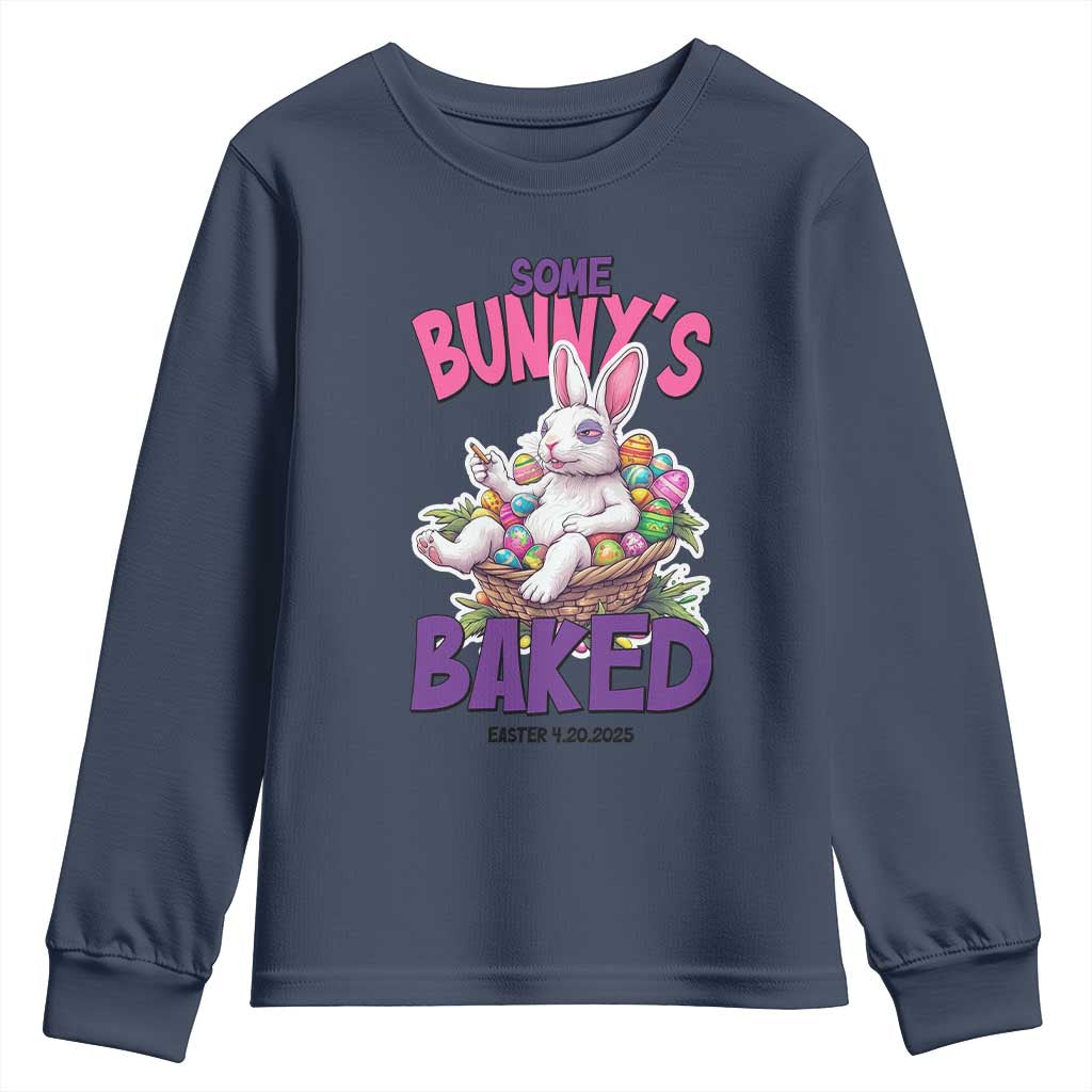 Happy 420 Easter Youth Sweatshirt Bunny Funny Weed Smoking Rabbit Cannabis 4/20 Day TS02 Navy Print Your Wear