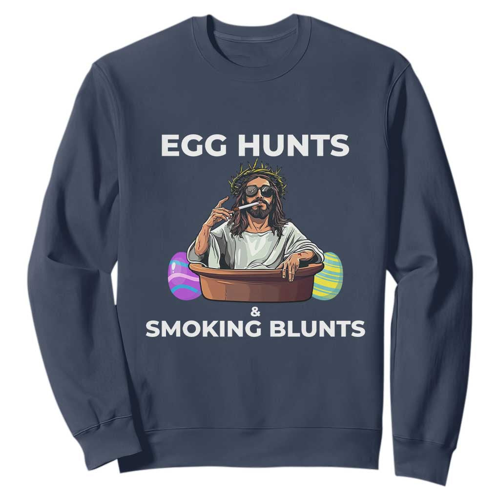 Happy 420 Easter Sweatshirt Blunt Stoner TS02 Navy Print Your Wear
