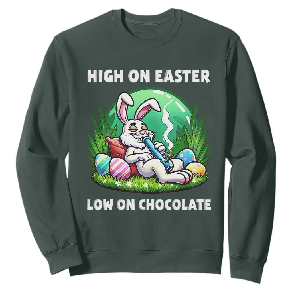 Happy 420 Easter Sweatshirt Funny Bunny Marijuana Cannabis Weed TS02 Dark Forest Green Print Your Wear