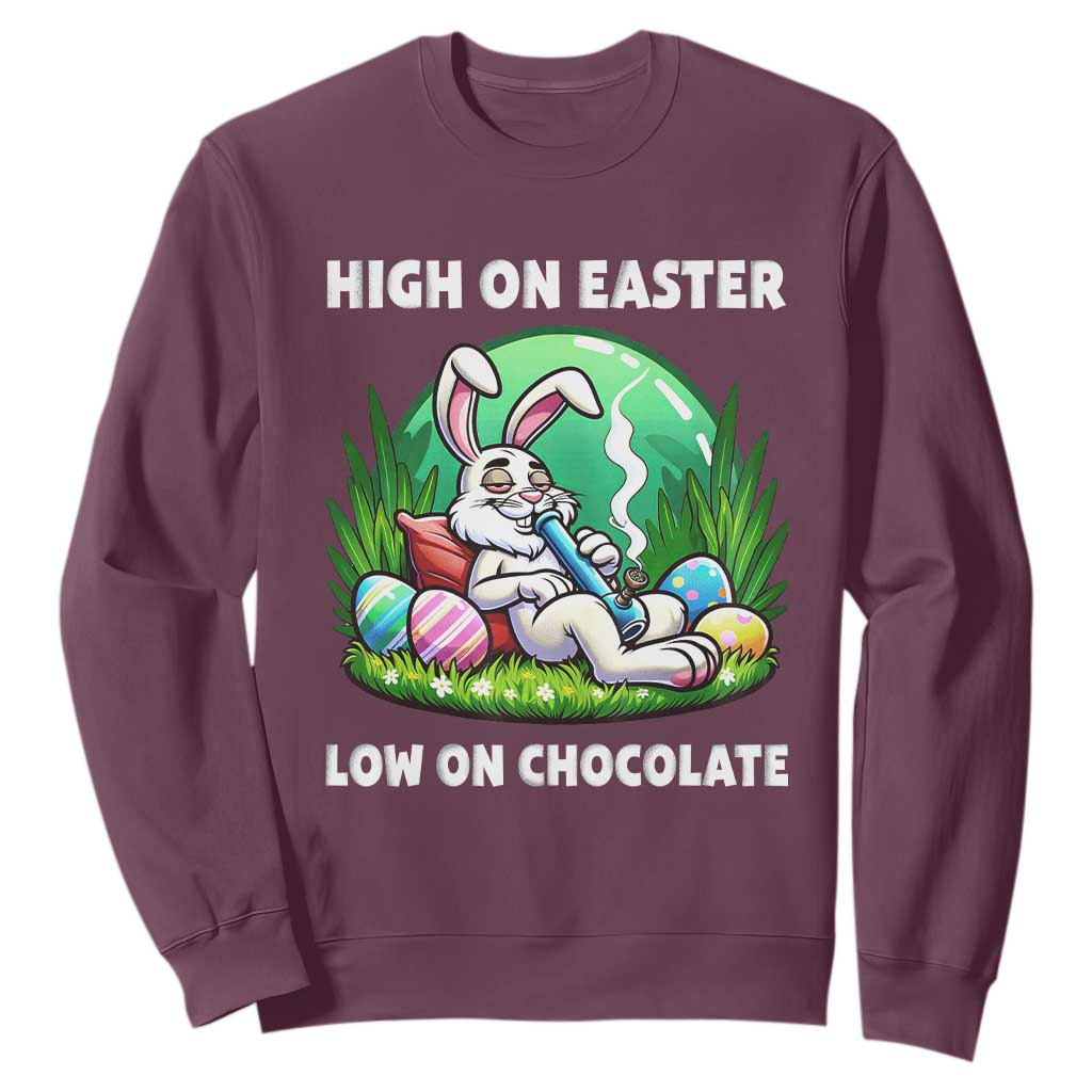 Happy 420 Easter Sweatshirt Funny Bunny Marijuana Cannabis Weed TS02 Maroon Print Your Wear