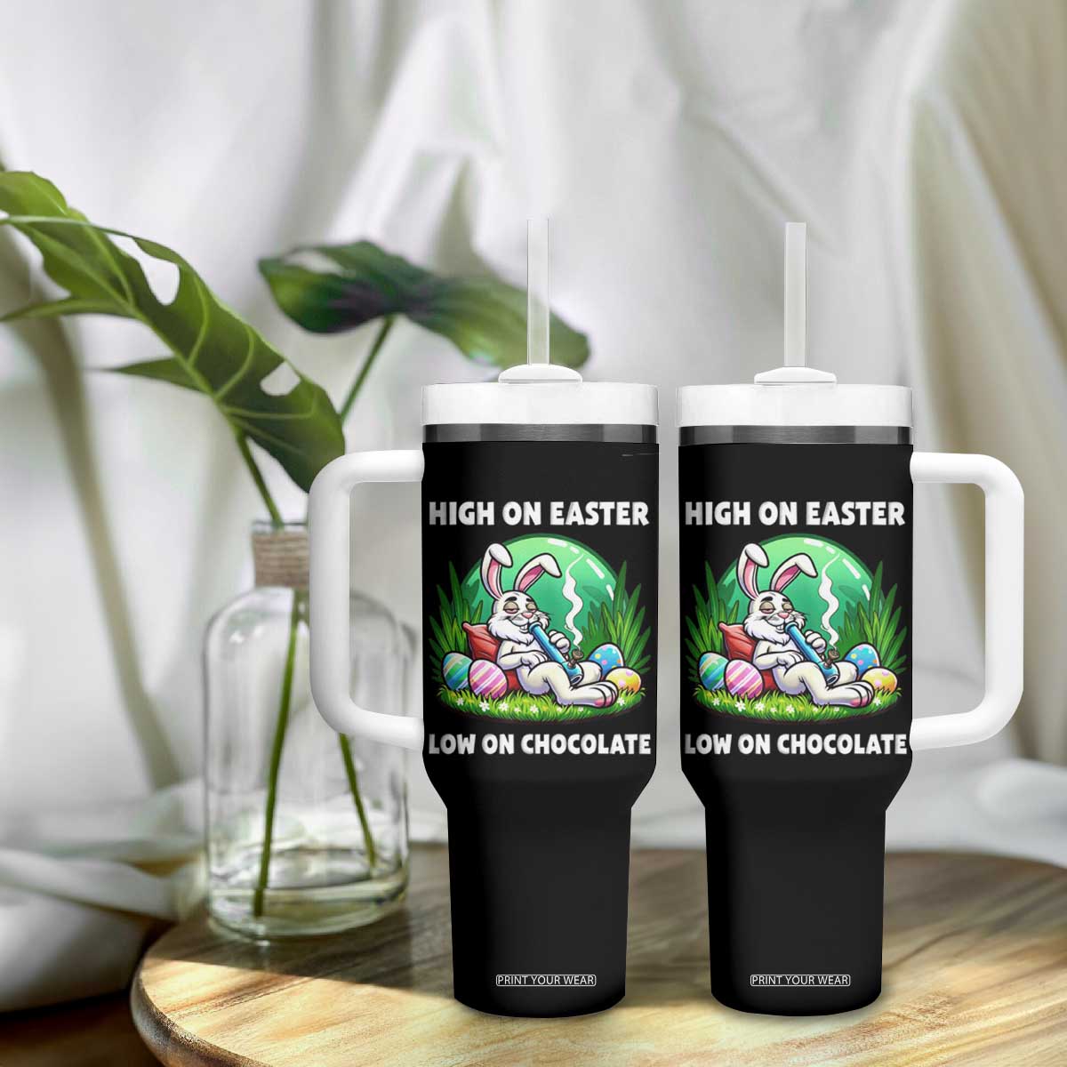 Happy 420 Easter Tumbler With Handle Funny Bunny Marijuana Cannabis Weed TS02 Print Your Wear