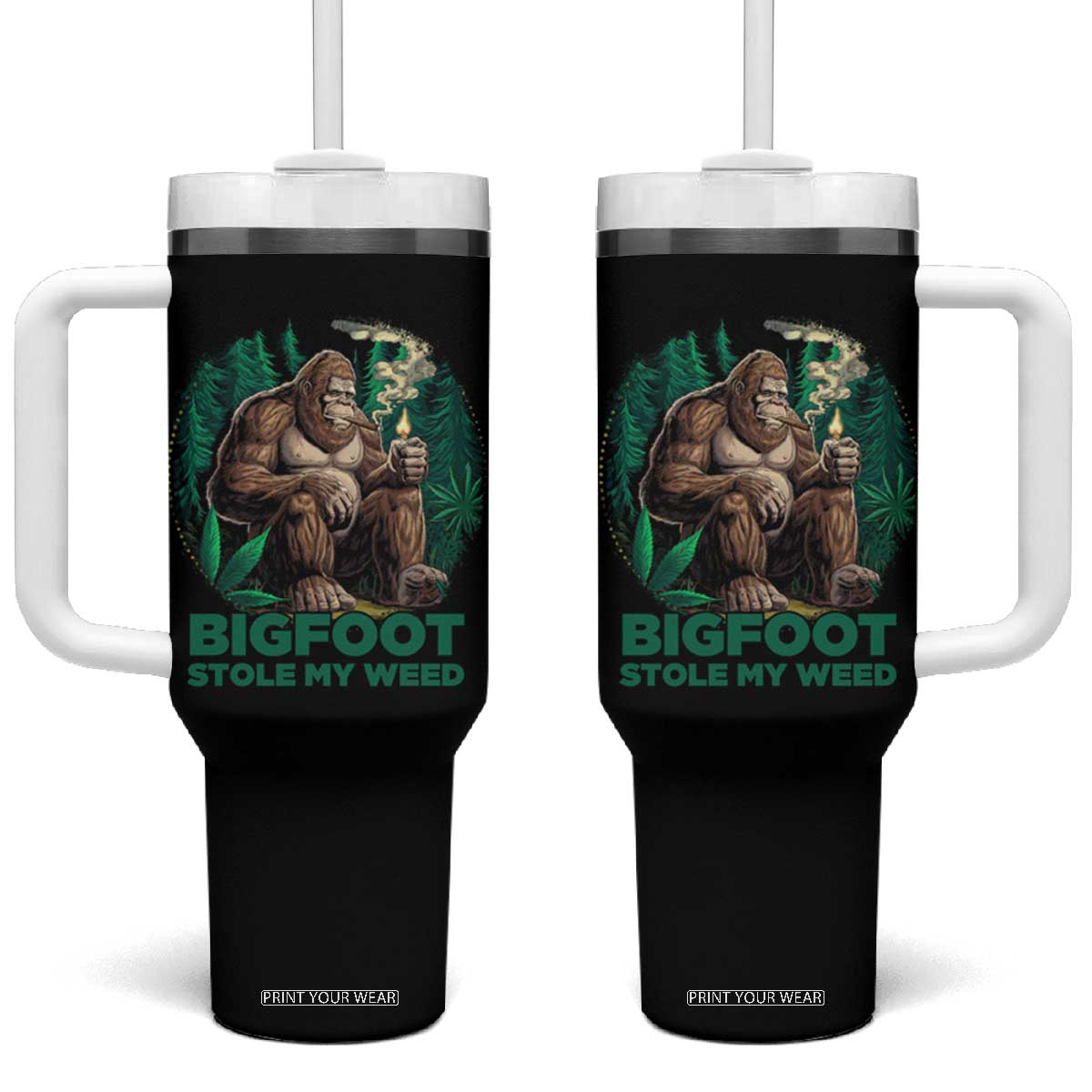 Funny Sasquatch Marijuana Tumbler With Handle Bigfoot Stole My Weed Vintage 420 TS02 One Size: 40 oz Black Print Your Wear