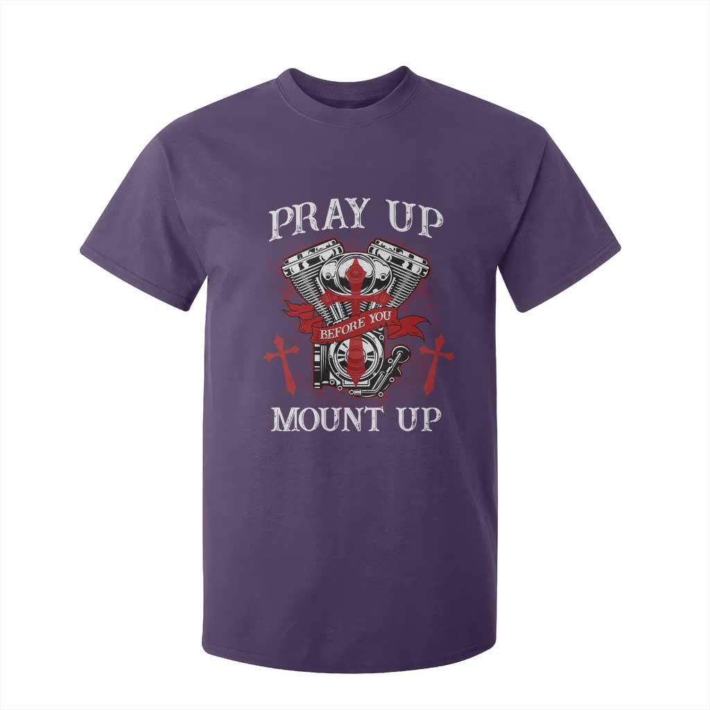 Christian Biker T Shirt For Kid Pray Up Before You Mount Up Faith TS02 Purple Print Your Wear
