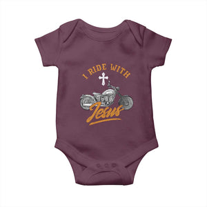 Christian Biker Baby Onesie I Ride With Jesus Faith Motorcycle TS02 Maroon Print Your Wear