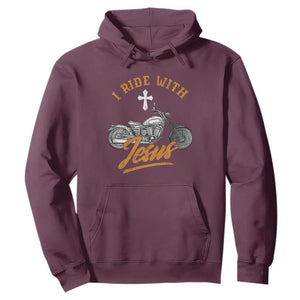 Christian Biker Hoodie I Ride With Jesus Faith Motorcycle TS02 Maroon Print Your Wear