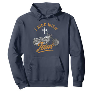 Christian Biker Hoodie I Ride With Jesus Faith Motorcycle TS02 Navy Print Your Wear