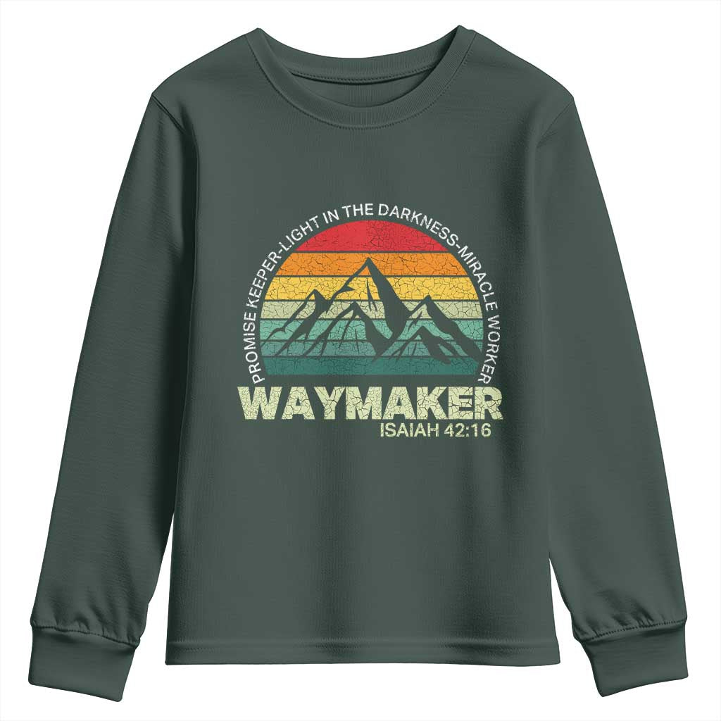 Christian Faith Youth Sweatshirt Waymaker Promise Keeper Miracle Worker Retro Vintage TS02 Dark Forest Green Print Your Wear