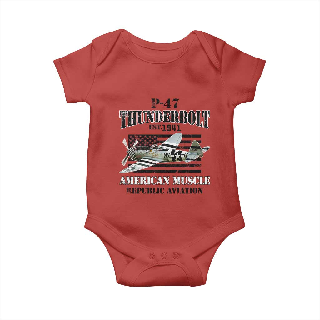 P-47 Thunderbolt WWII Airplane Baby Onesie American Muscle Vintage TS02 Red Print Your Wear